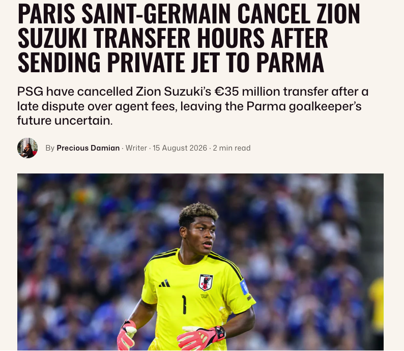 Zion Suzuki PSG Transfer Collapse